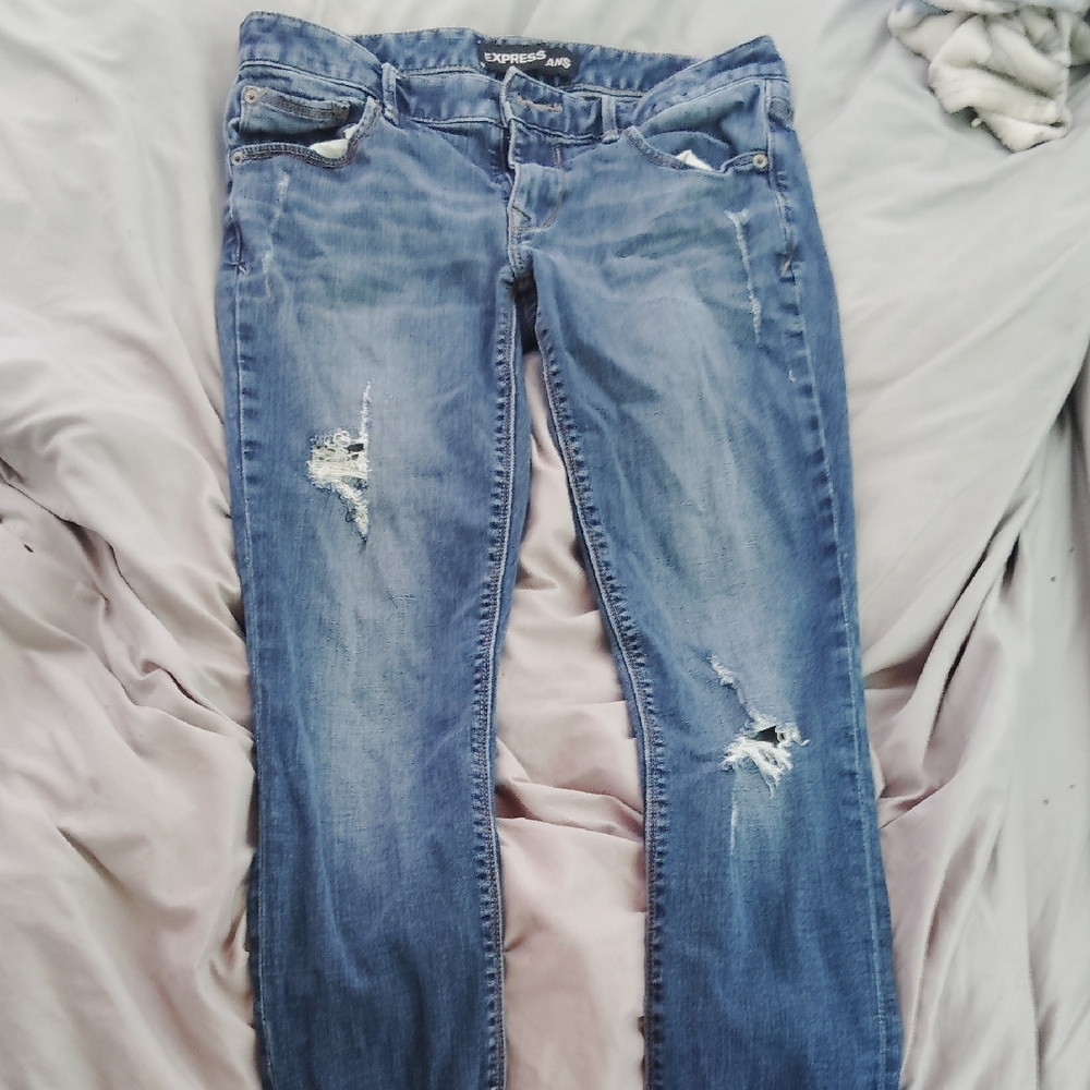 Express Women's Ripped Blue Skinny Jeans